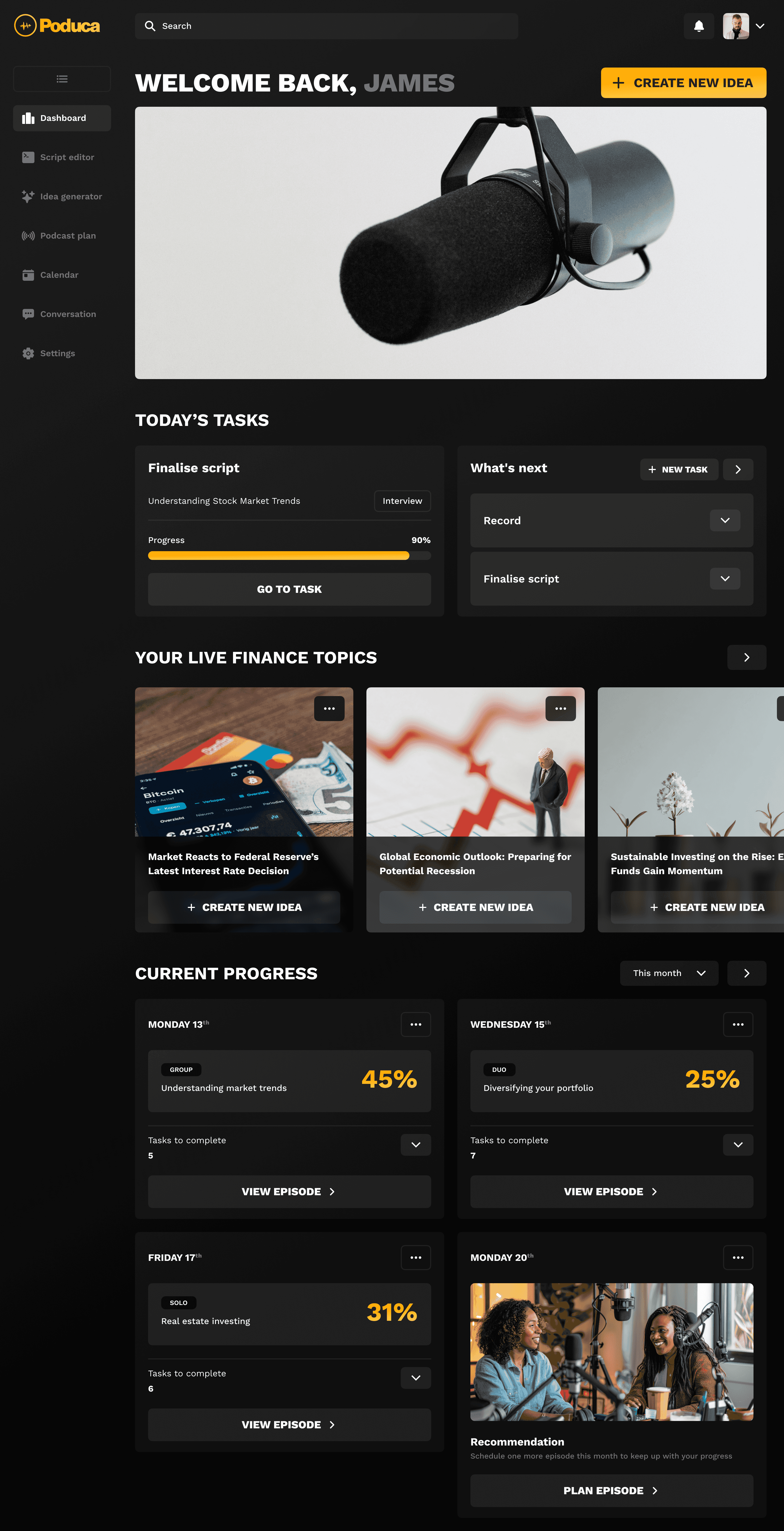 inside view of the platform from the main dashboard